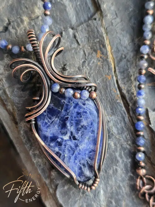 Copper and Sodalite Necklace Fifth Energy Jewelry Blue Lightning