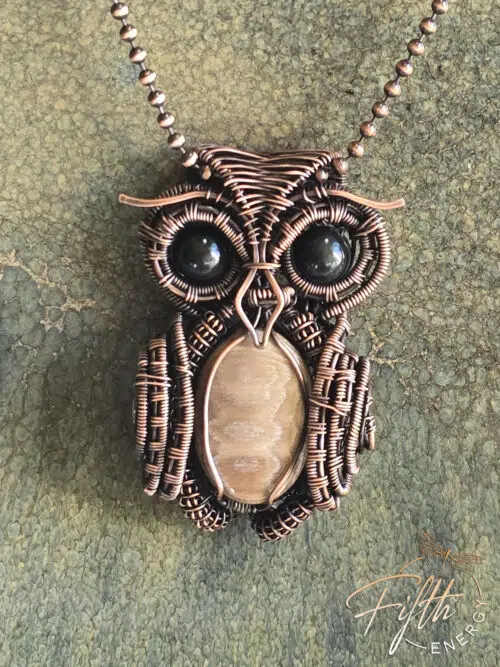 Wood Owl Copper Necklace Fifth Energy Jewelry