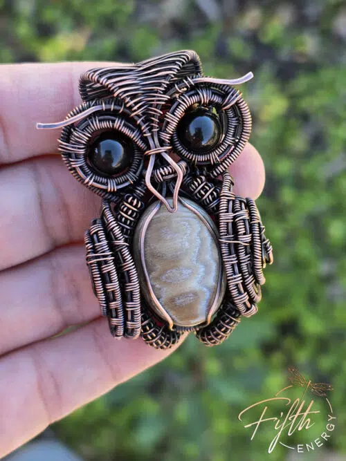 Wood Owl Copper Necklace Fifth Energy Jewelry