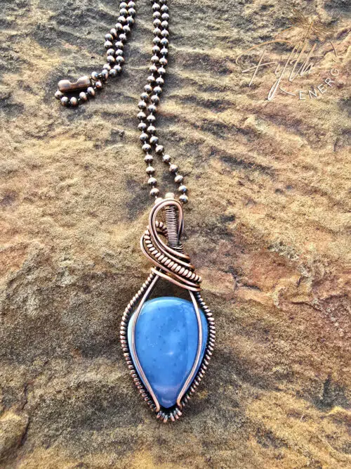 Blue Opal Swirls Copper Necklace Fifth Energy Jewelry