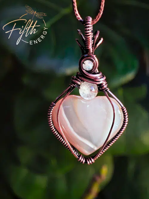 Botswana Heart Necklace made out of copper and gemstone. Fifth Energy Jewelry White