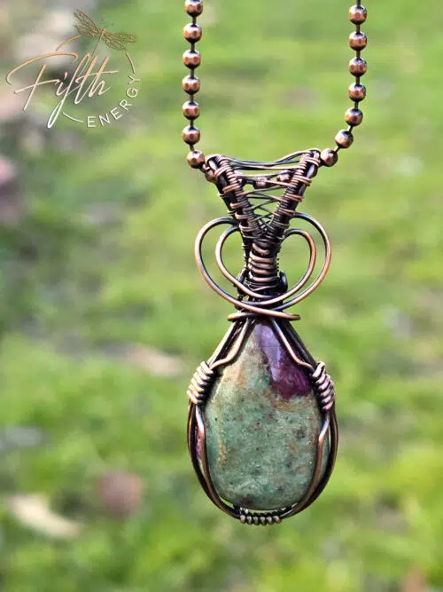 Ruby in Zoisite Copper Necklace Fifth Energy Jewelry