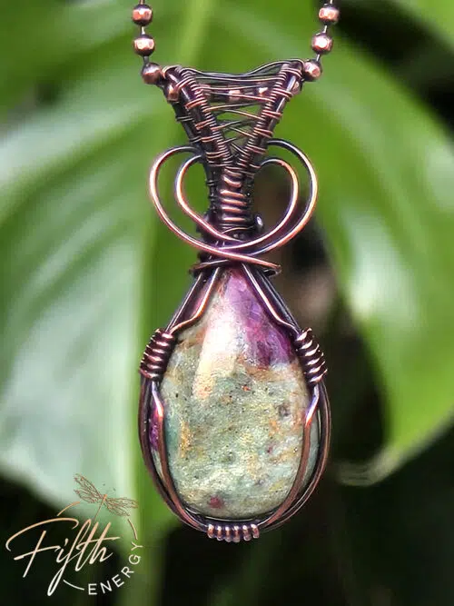 Ruby in Zoisite Copper Necklace Fifth Energy Jewelry