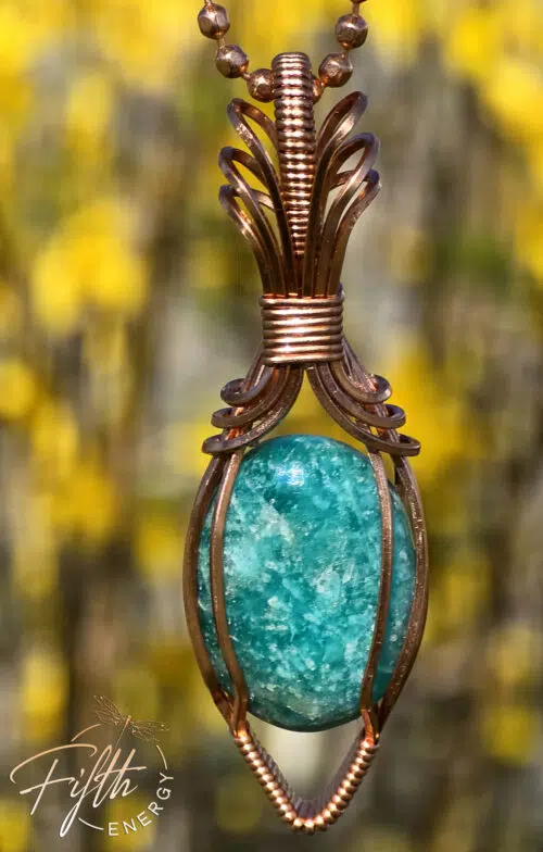 Blue Green Amazonite in Copper Necklace Fifth Energy Jewelry