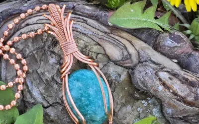 Blue Green Amazonite in Polished Copper Necklace
