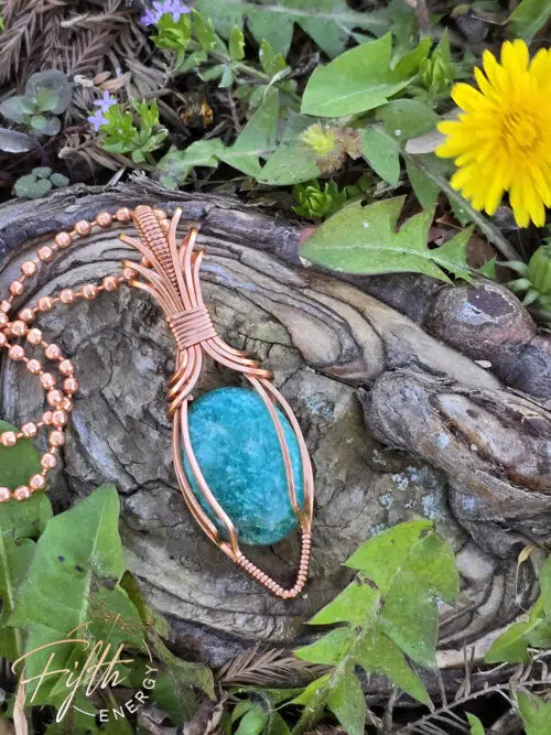 Blue Green Amazonite in Copper Necklace Fifth Energy Jewelry