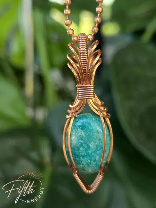 Blue Green Amazonite in Copper Necklace Fifth Energy Jewelry