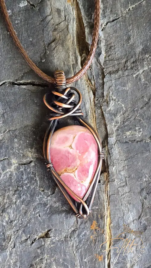 Rhodochrosite in Copper Fifth Energy Jewelry Gemstone Necklace