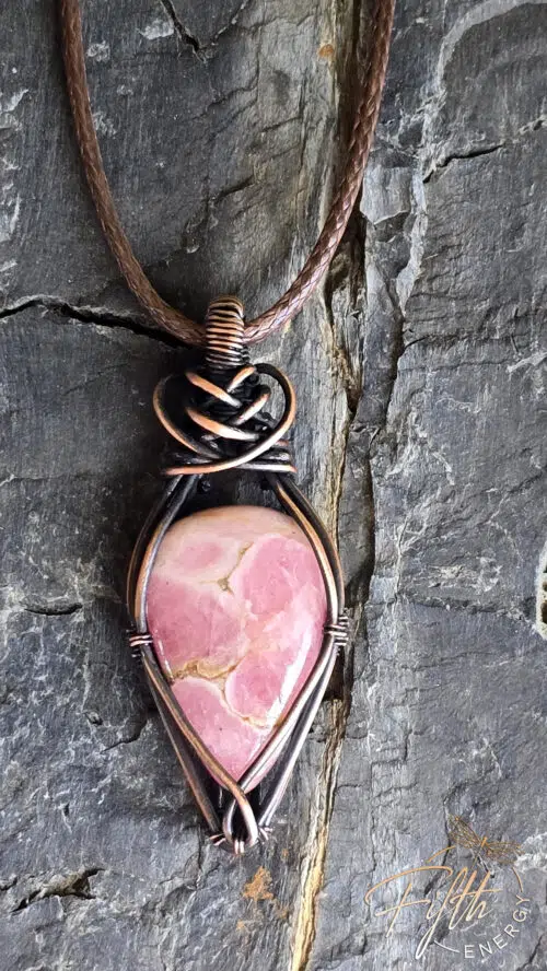Rhodochrosite in Copper Fifth Energy Jewelry Gemstone Necklace