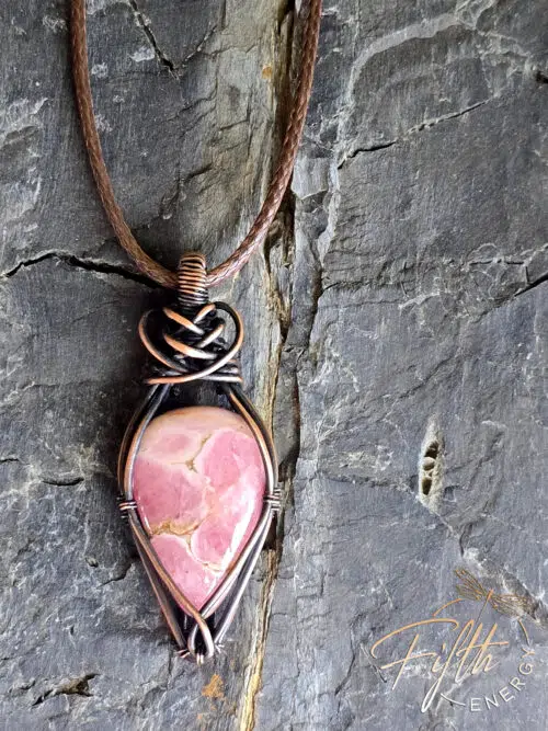 Rhodochrosite in Copper Fifth Energy Jewelry Gemstone Necklace