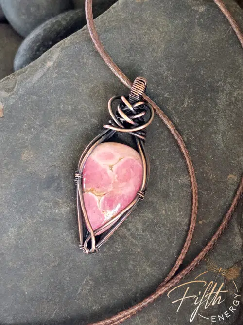 Rhodochrosite in Copper Fifth Energy Jewelry Gemstone Necklace