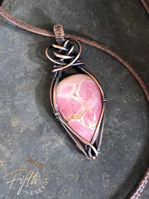 Rhodochrosite in Copper Fifth Energy Jewelry Gemstone Necklace