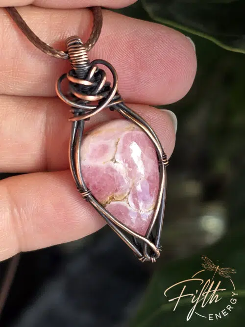 Rhodochrosite in Copper Fifth Energy Jewelry Gemstone Necklace