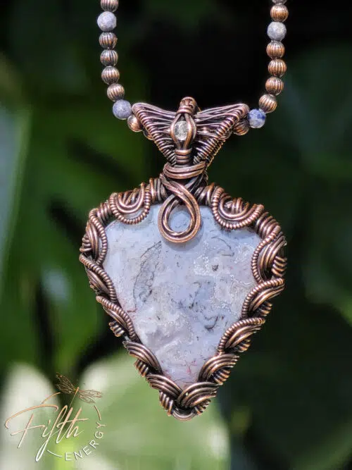 Lavender - Blue Moss Agate in Copper Necklace Fifth Energy Jewelry
