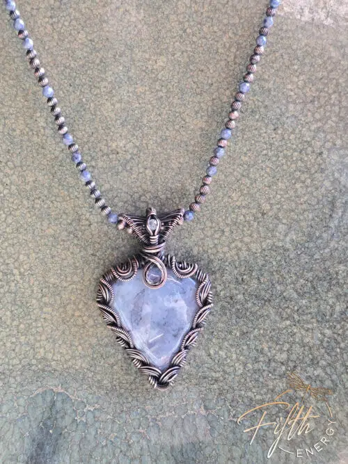 Lavender - Blue Moss Agate in Copper Necklace Fifth Energy Jewelry