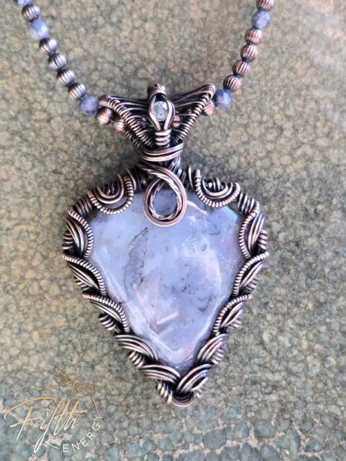 Lavender - Blue Moss Agate in Copper Necklace Fifth Energy Jewelry