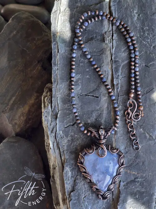 Lavender - Blue Moss Agate in Copper Necklace Fifth Energy Jewelry