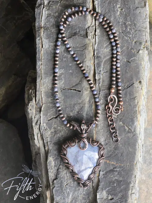 Lavender - Blue Moss Agate in Copper Necklace Fifth Energy Jewelry
