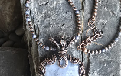 Lavender Blue Moss Agate Necklace with Sapphire Beaded Cord