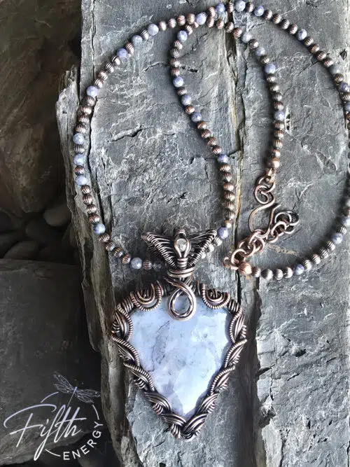 Lavender - Blue Moss Agate in Copper Necklace Fifth Energy Jewelry
