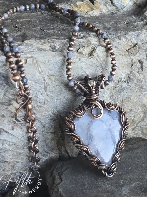 Lavender - Blue Moss Agate in Copper Necklace Fifth Energy Jewelry