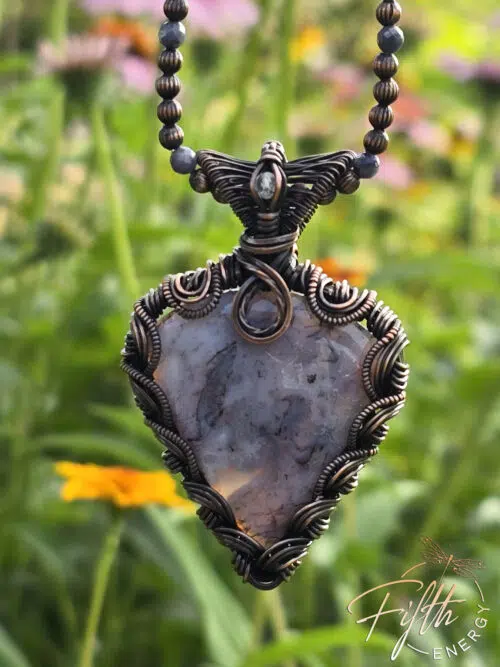 Lavender - Blue Moss Agate in Copper Necklace Fifth Energy Jewelry
