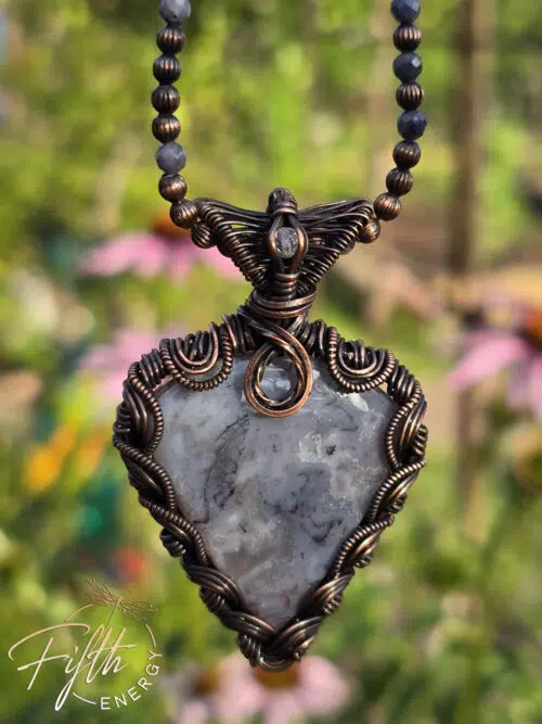 Lavender - Blue Moss Agate in Copper Necklace Fifth Energy Jewelry