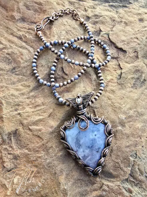 Lavender - Blue Moss Agate in Copper Necklace Fifth Energy Jewelry