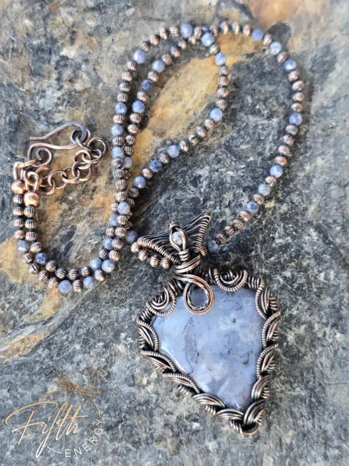 Lavender - Blue Moss Agate in Copper Necklace Fifth Energy Jewelry