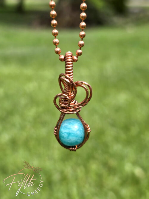Amazonite Swirls Copper Necklace Fifth Energy Jewelry Aqua Blue 03