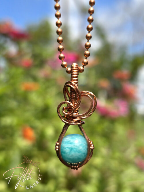Amazonite Swirls Copper Necklace Fifth Energy Jewelry Aqua Blue