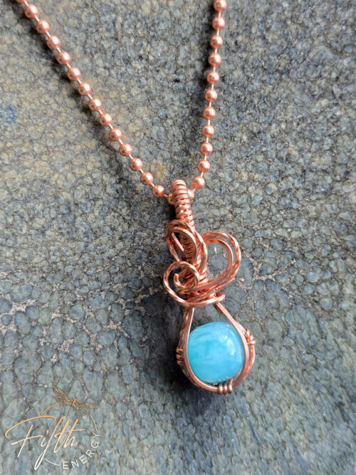 Amazonite Swirls Copper Necklace Fifth Energy Jewelry Aqua Blue