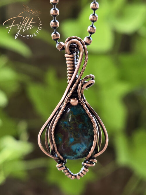 Azurite and Copper Necklace Fifth Energy Jewelry Blue Green Brown Gemstone