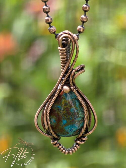 Azurite and Copper Necklace Fifth Energy Jewelry Blue Green Brown Gemstone