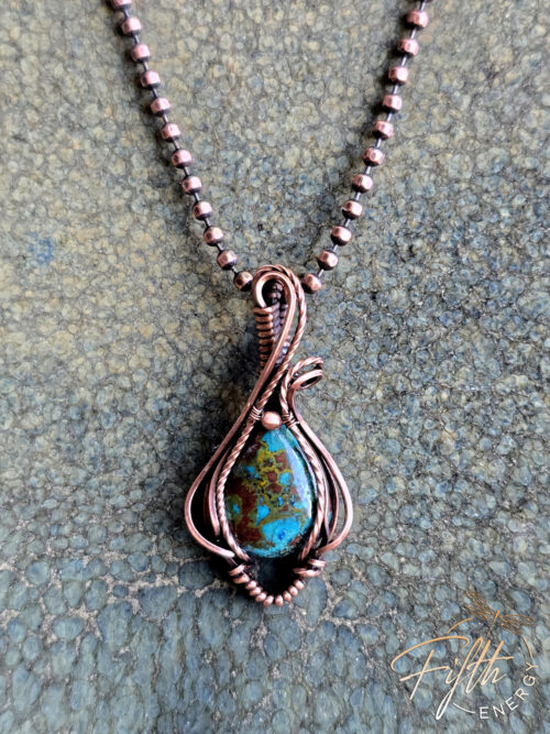 Azurite and Copper Necklace Fifth Energy Jewelry Blue Green Brown Gemstone