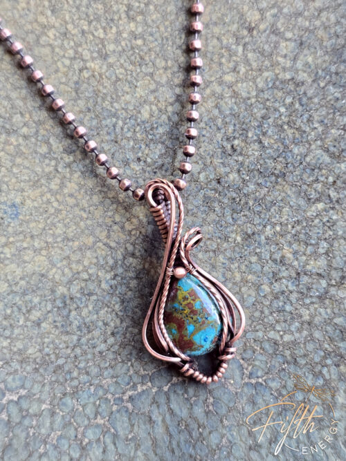 Azurite and Copper Necklace Fifth Energy Jewelry Blue Green Brown Gemstone