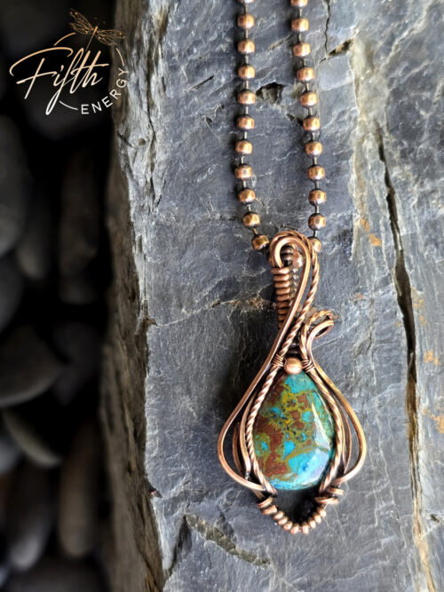 Azurite and Copper Necklace Fifth Energy Jewelry Blue Green Brown Gemstone