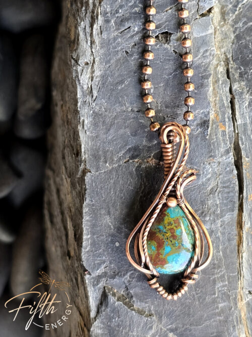 Azurite and Copper Necklace Fifth Energy Jewelry Blue Green Brown Gemstone