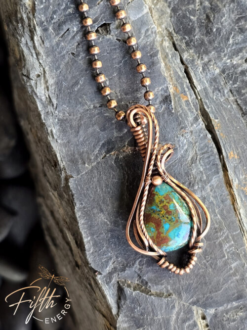 Azurite and Copper Necklace Fifth Energy Jewelry Blue Green Brown Gemstone