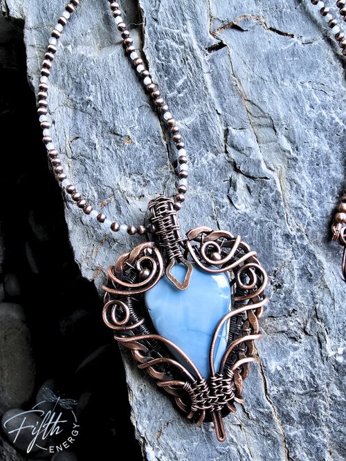 Blue Opal Braided Copper Necklace Fifth Energy Jewelry