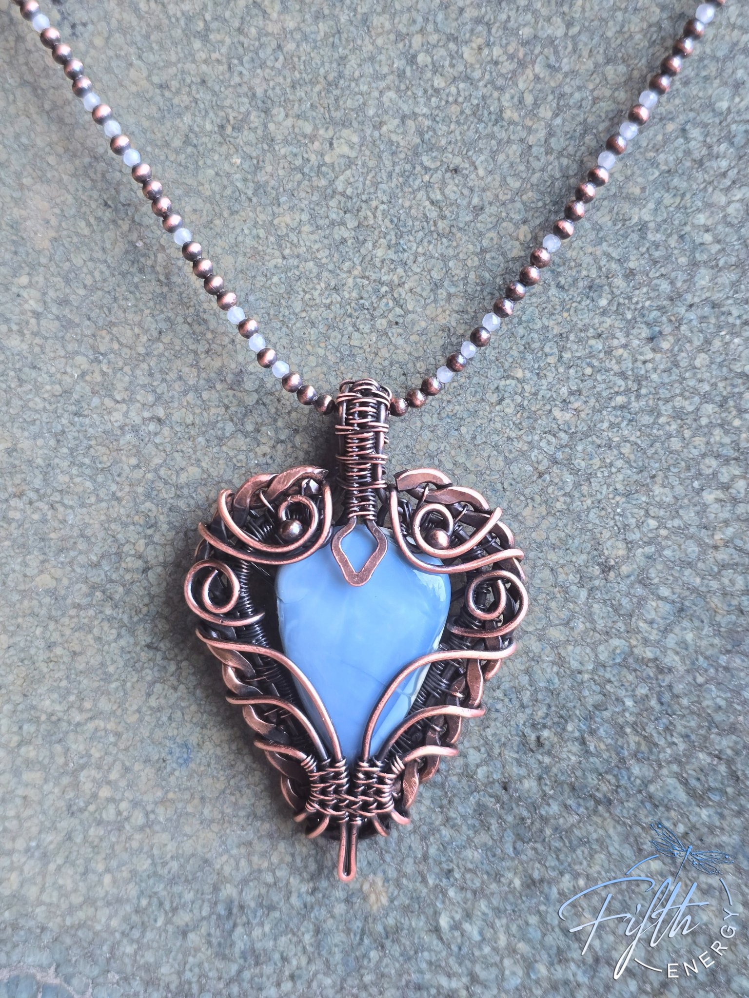 Blue Opal Braided Copper Necklace Fifth Energy Jewelry