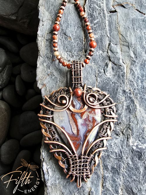 Red Moss Agate Necklace with Jasper Beaded Cord - Image 10