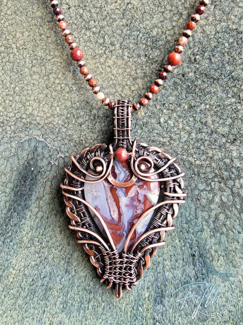 Red Moss Agate Necklace with Jasper Beaded Cord - Image 9