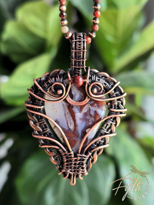 Red Moss Agate Necklace with Jasper Beaded Cord - Image 8