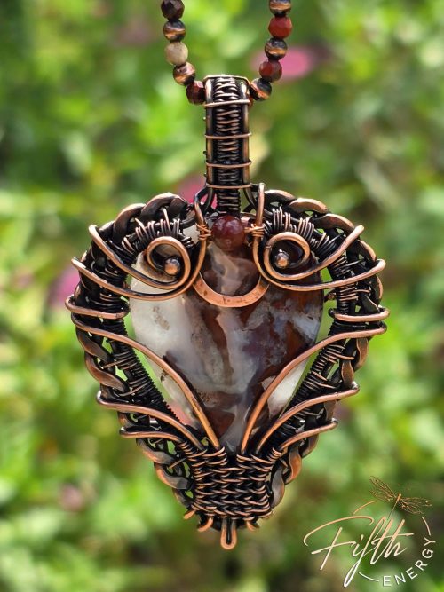Red Moss Agate Necklace with Jasper Beaded Cord - Image 7