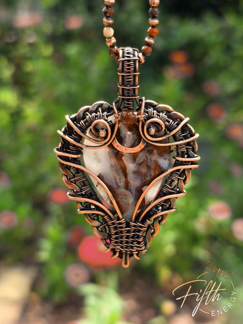 Red Moss Agate Necklace with Jasper Beaded Cord - Image 6