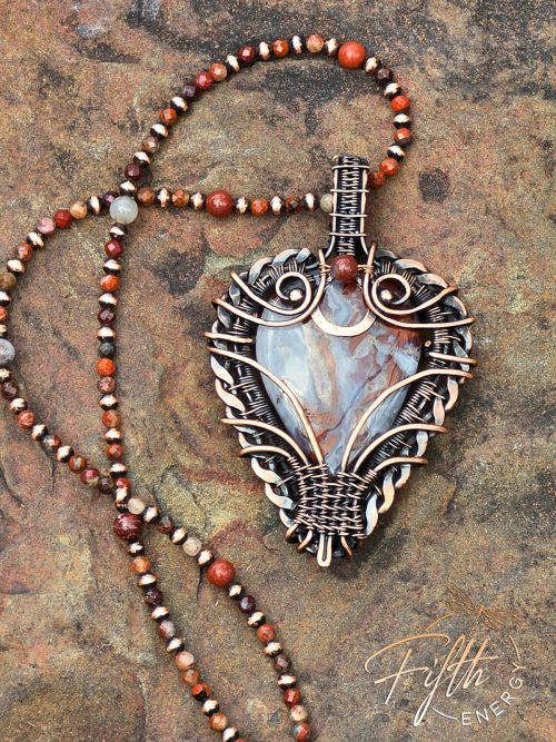 Red Moss Agate Necklace with Jasper Beaded Cord - Image 4