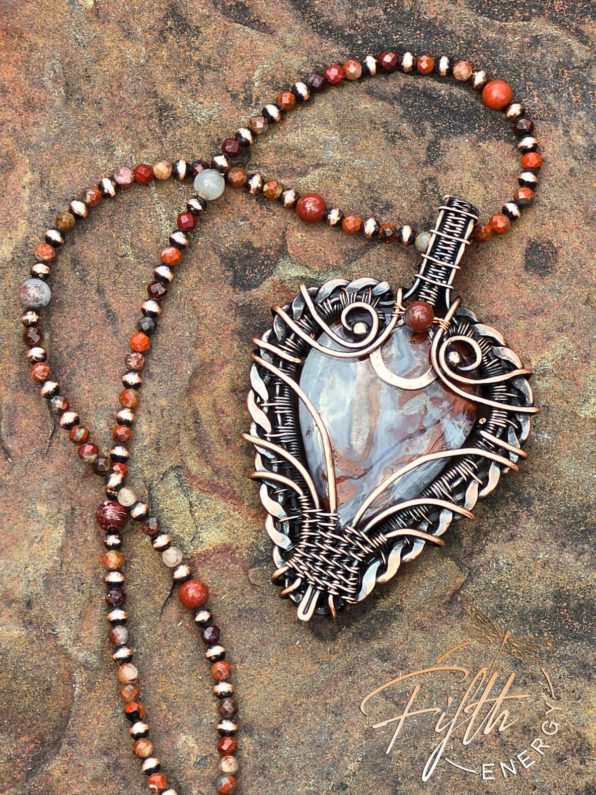 Red Moss Agate Pendant Jasper Necklace Fifth Energy Jewelry