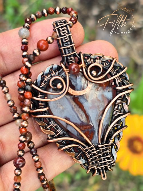 Red Moss Agate Necklace with Jasper Beaded Cord - Image 3