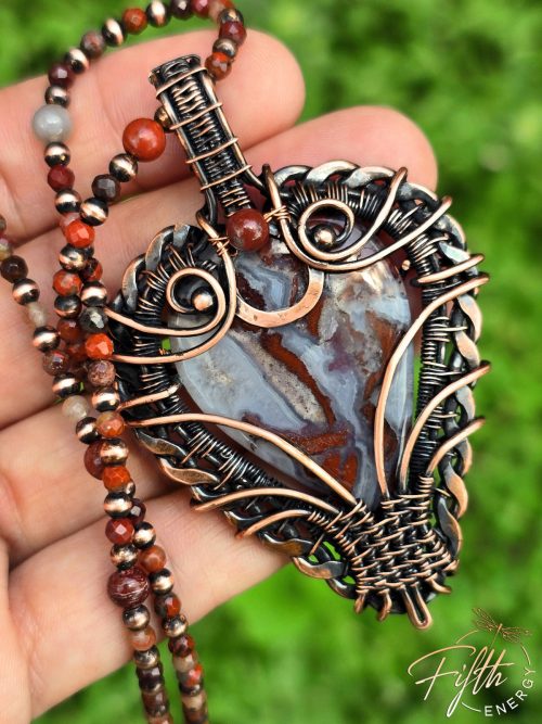 Red Moss Agate Necklace with Jasper Beaded Cord - Image 2